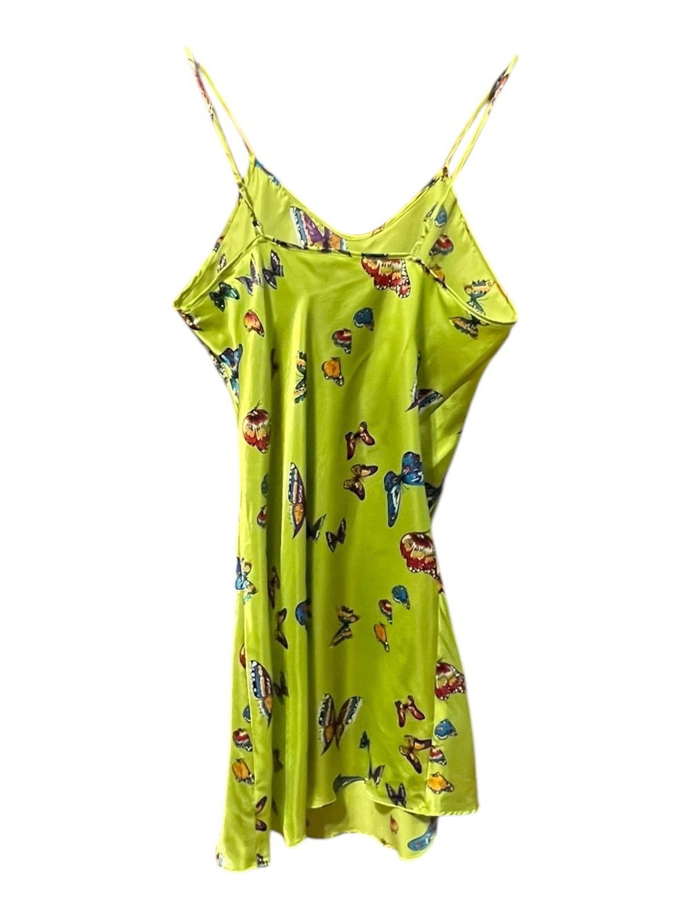 Opulence Butterfly Satin Slip Dress Lime Green Y2K Size M - Picture 4 of 6